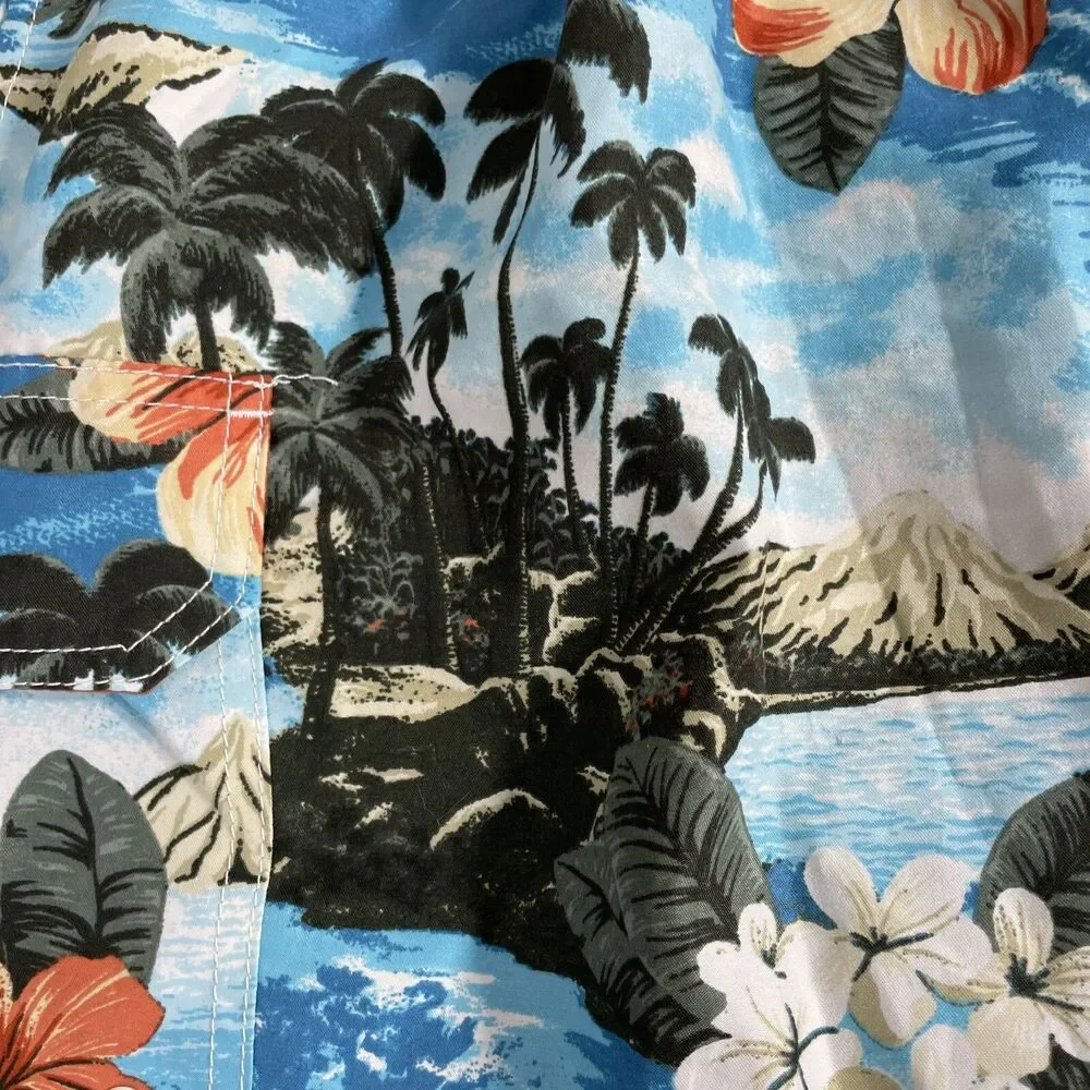Caribbean Swim Trunks Mens L Mesh Lined Bathing Board Shorts Tropical Palm Trees